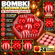 BOMBKI CHOINKOWE 7,5 CM - ŚWIĄTECZNE CUKIERKI - swiateczne_bombki_w_czerwonych_kokardach.png